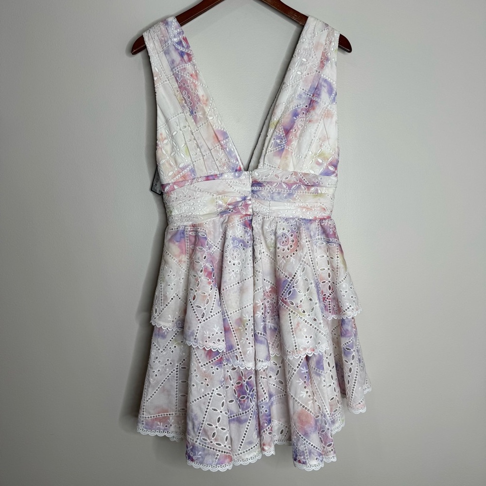 NWT Gianni Bini Christa Eyelet Tiered Pastel Mini Dress Pink Purple Size 8 - Picture 12 of 13